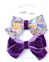 Card Of 2 Floral Cotton And Velvet Bow Clips 5cm - Elves & the Shoemaker