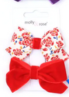 Card Of 2 Floral Cotton And Velvet Bow Clips 5cm - Elves & the Shoemaker