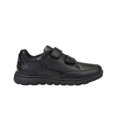 Geox Xunday Black Leather Riptape School Shoe