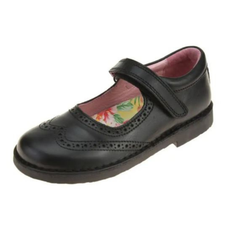 Petasil Claret 2 - Black Leather Brogue Riptape School Shoe - Elves & the Shoemaker
