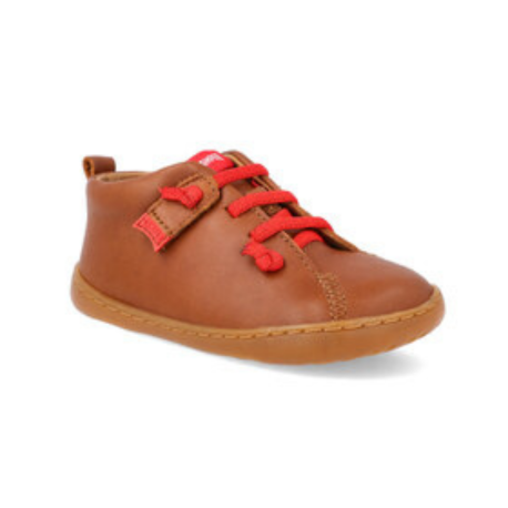 Camper Peu Cami - Brown Leather First Walker Shoe with Red Lace - Elves & the Shoemaker