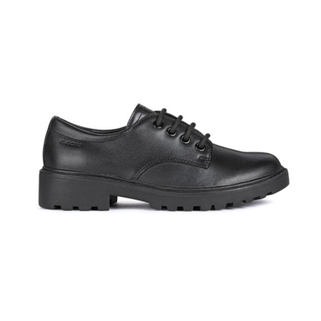 Geox Casey - Black Leather Lace up School Shoe - Elves & the Shoemaker