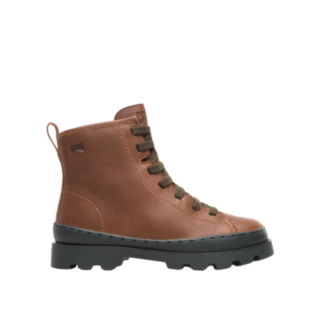 Camper Brutus Brown Leather Ankle Boot with Laces and Zip - Elves & the Shoemaker