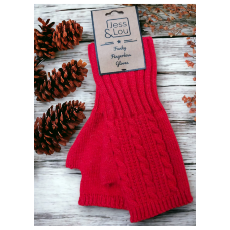 Jess & Lou Fingerless Gloves -Red