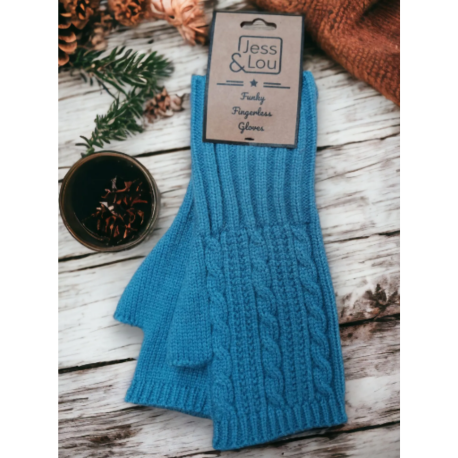 Jess & Lou Fingerless Gloves -  Cornflower