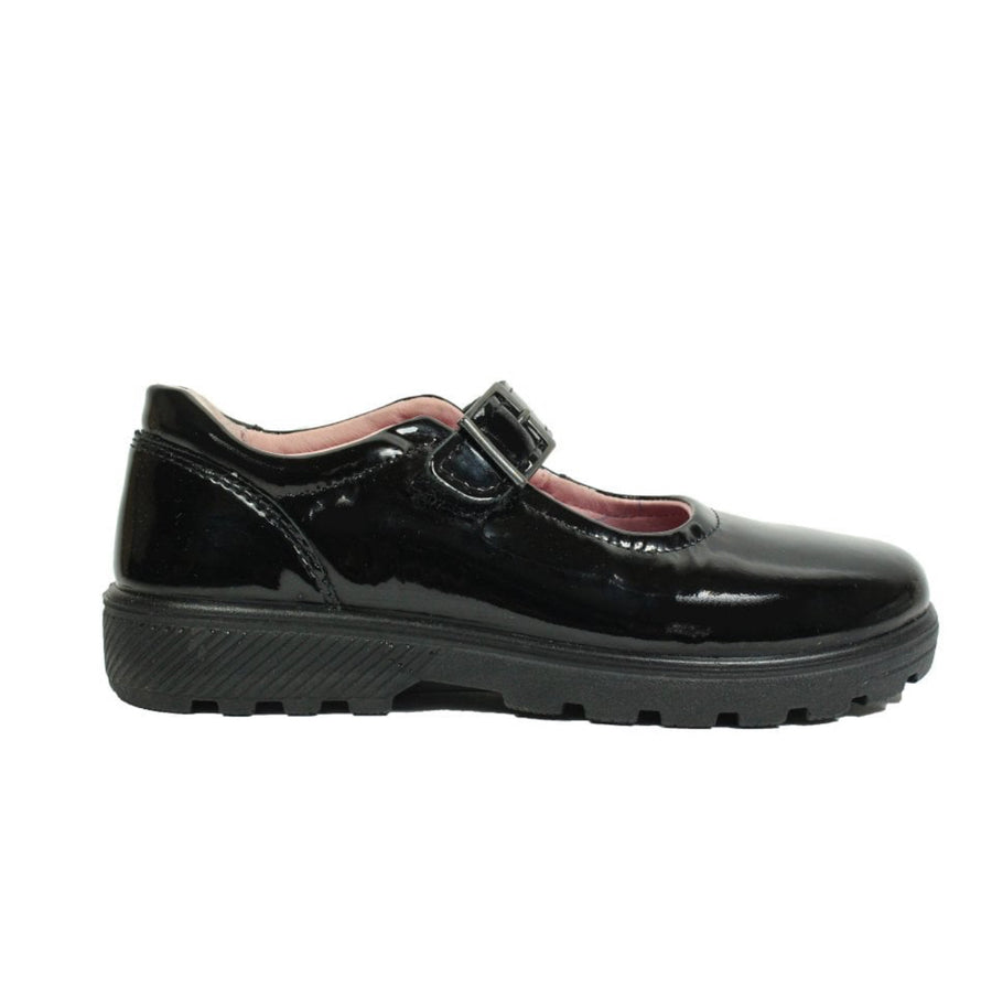 Ricosta Alice Black Patent Leather Rip Tape School Shoe