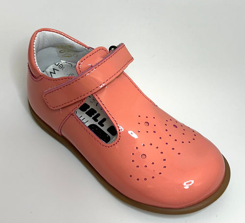 Bo Bell Toto Patent Salmon Pink T-Bar Shoe - Elves & the Shoemaker