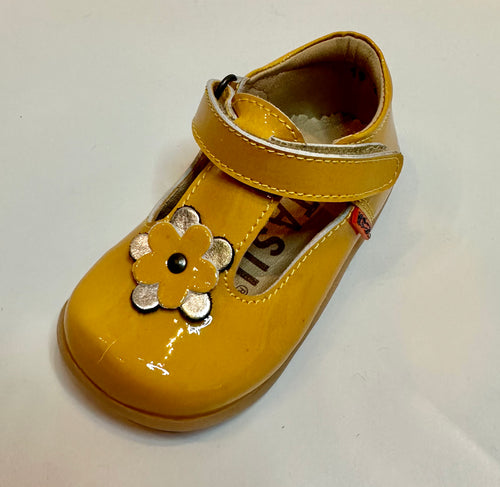 Petasil Fern Mustard Patent Leather First Walker Shoe - Elves & the Shoemaker