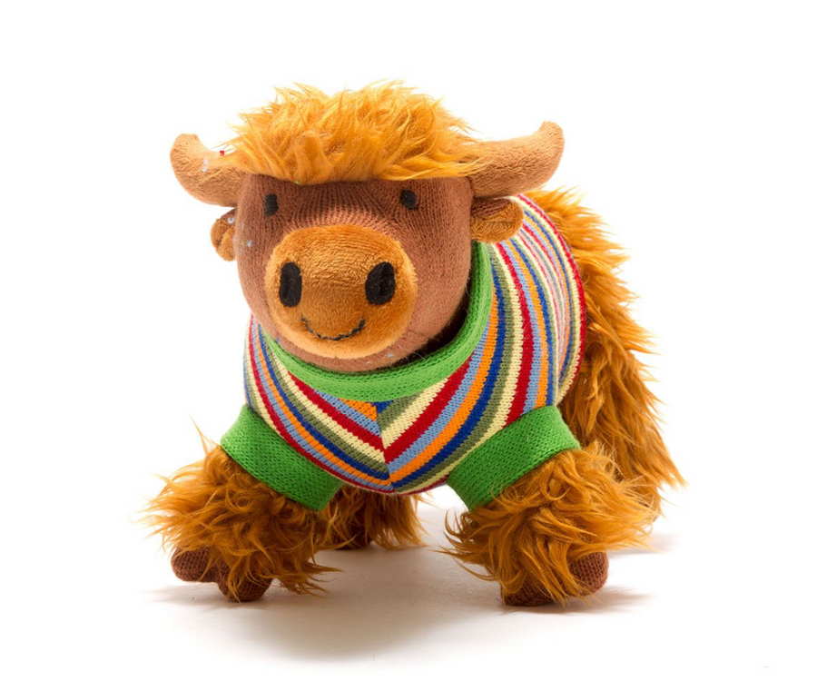 Best Years Highland Cow in bright striped jumper