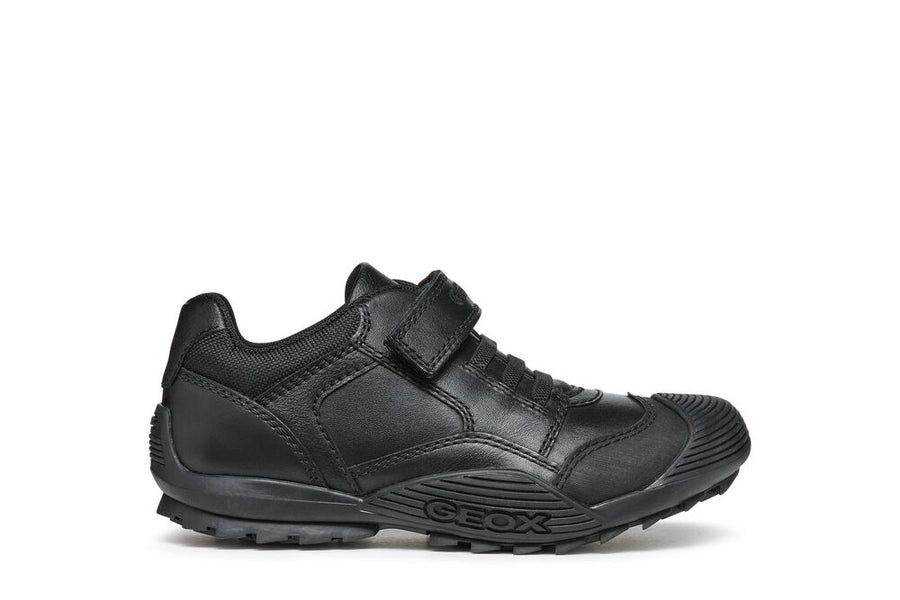 Geox Savage Black Leather Riptape School Shoe