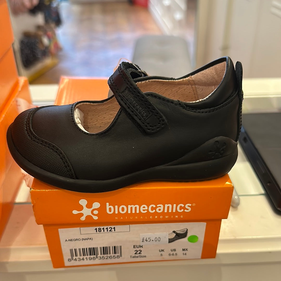 Biomechanics 181121 Girls Black Leather Riptape School Shoe - Elves & the Shoemaker