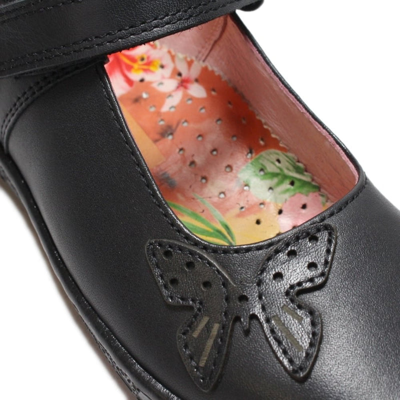 Petasil Dakota 5750 - Black Leather Mary Jane Riptape School Shoe - Elves & the Shoemaker