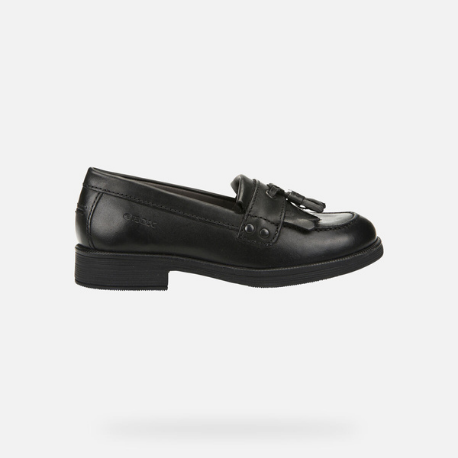Geox Agata - Black Smooth Leather Loafer School Shoe - Elves & the Shoemaker