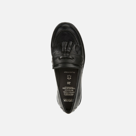 Geox Agata - Black Smooth Leather Loafer School Shoe - Elves & the Shoemaker