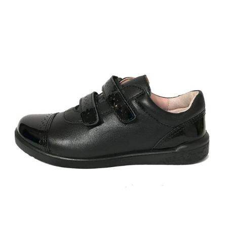 Ricosta Grace - Black Leather Double Velcro Enclosed Girls School Shoe - Elves & the Shoemaker