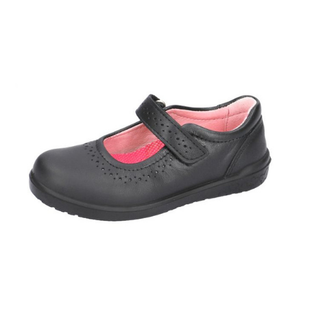 Ricosta Lillia - Black Leather Riptape Mary Jane School Shoe - Elves & the Shoemaker