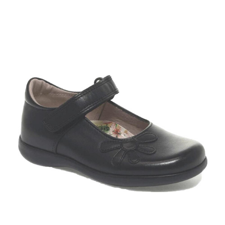 Petasil Bonnie - Black Leather Riptape School Shoe - Elves & the Shoemaker