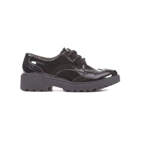 Geox Casey - Black Patent Brogue Lace Up School Shoe - Elves & the Shoemaker