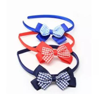 Double Gingham Bow Satin 1cm Wide Aliceband - Elves & the Shoemaker