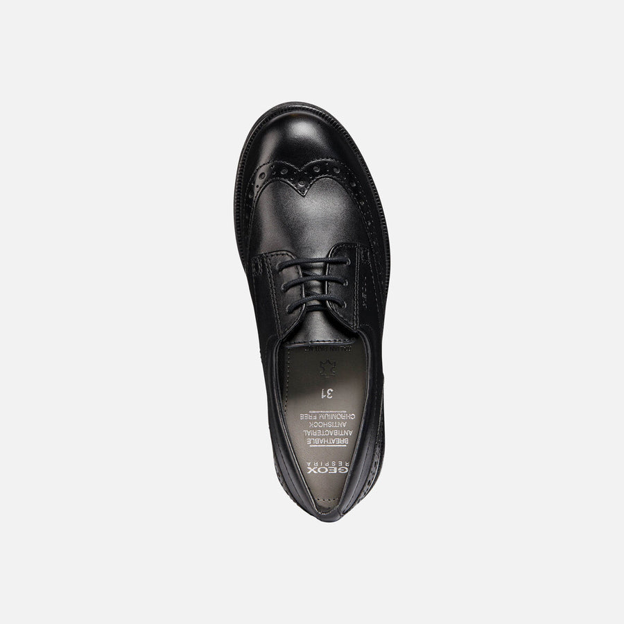 Geox Agata - Black Smooth Leather Lace Up School Shoe - Elves & the Shoemaker