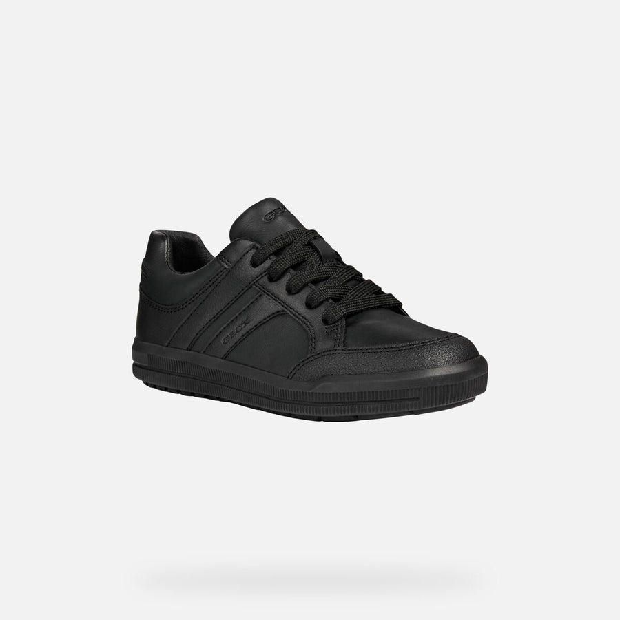 Geox Arzach - Black School Shoe with Sidezip and Laces - Elves & the Shoemaker