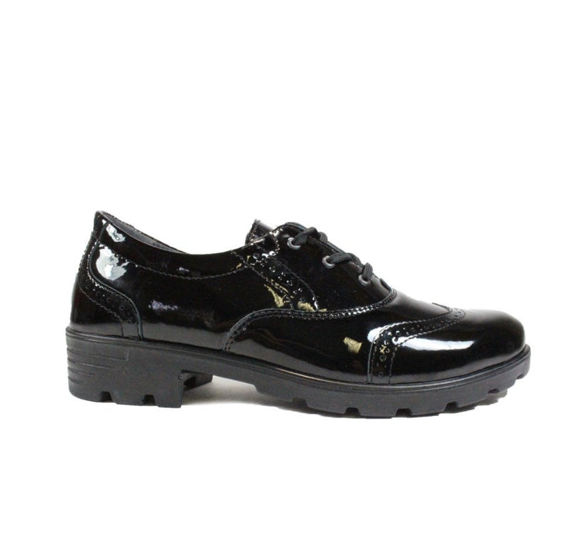 Ricosta Lucy - Black Patent Leather Brogue Lace Up School Shoe - Elves & the Shoemaker