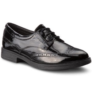 Geox Agata - Black Naplack Leather Lace Up School Shoe - Elves & the Shoemaker