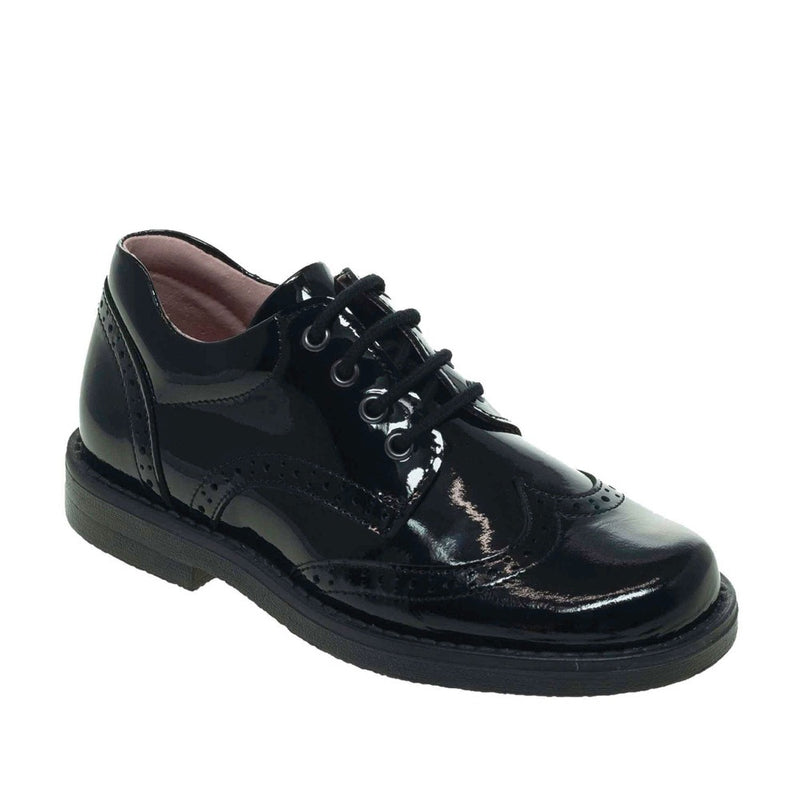 Petasil Mara - Black Patent Leather Lace Up Brogue School Shoe - Elves & the Shoemaker