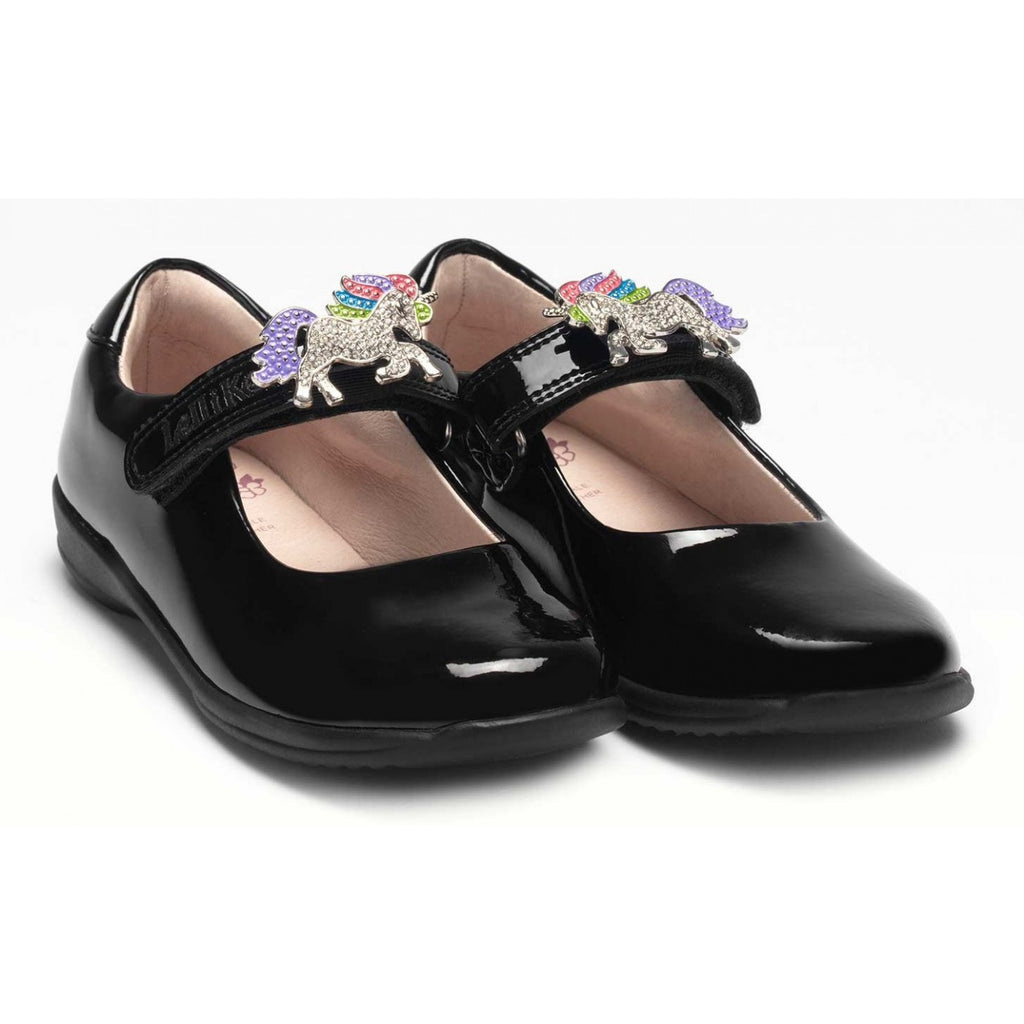 Lelli Kelly Blossom 2 Black Patent Leather School Shoe - Unicorn Strap - Elves & the Shoemaker