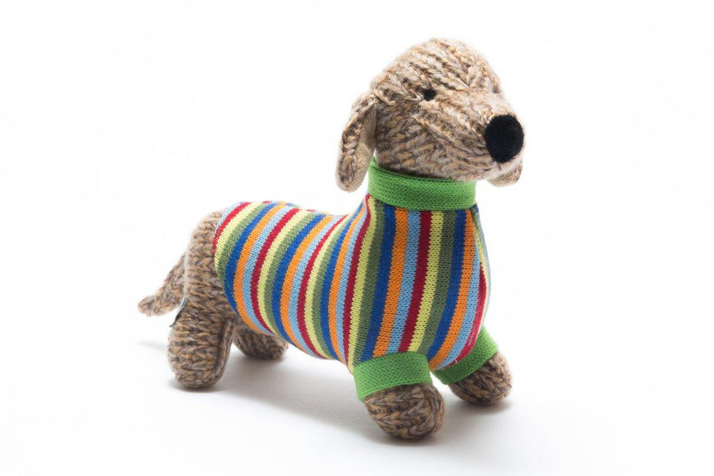 Best Years Knitted Sausage Dog in Rainbow Jumper - Elves & the Shoemaker